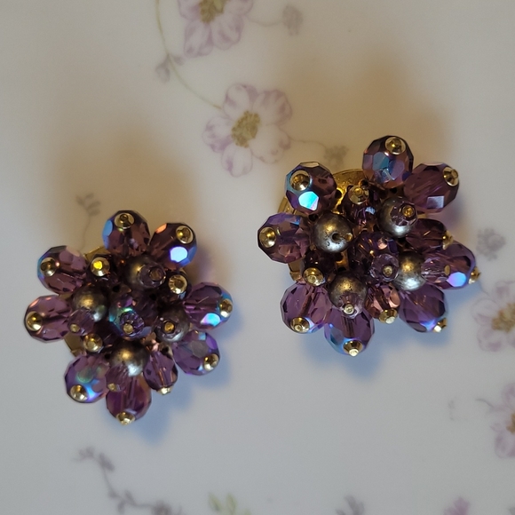 Chameleon vintage clip earrings glass beads wired - Picture 7 of 13